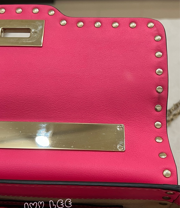 Valentino Garavani Rockstud Leather Crossbody粉紅鉚釘皮革斜背包正品二手精品-20
