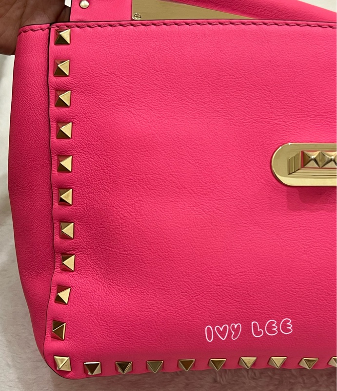 Valentino Garavani Rockstud Leather Crossbody粉紅鉚釘皮革斜背包正品二手精品-21