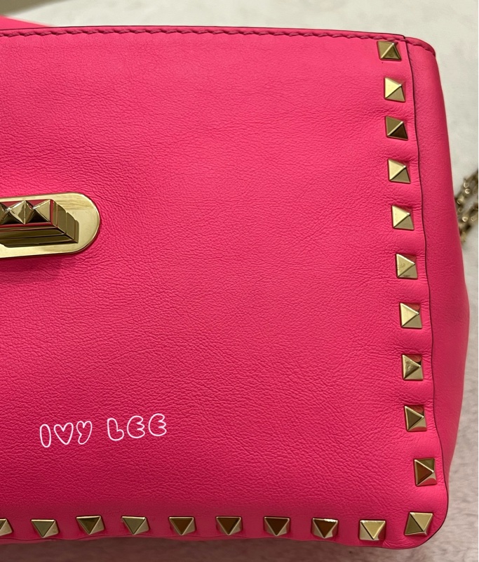 Valentino Garavani Rockstud Leather Crossbody粉紅鉚釘皮革斜背包正品二手精品-22
