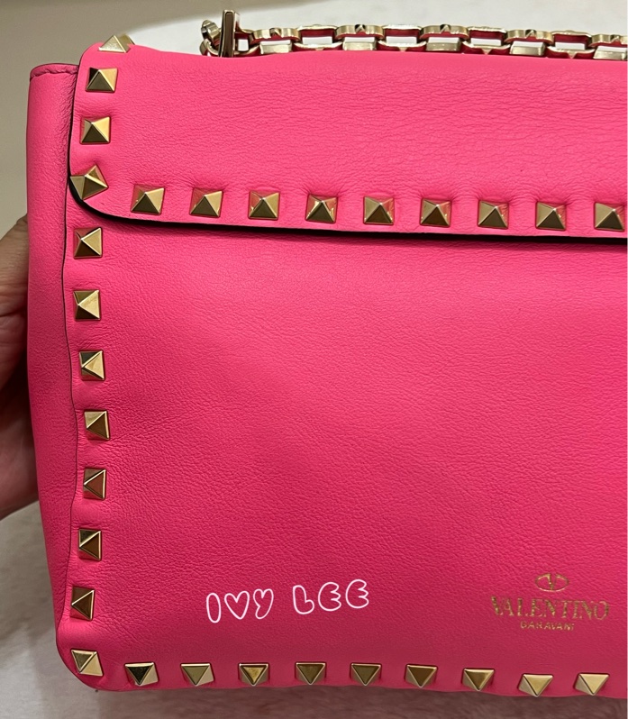 Valentino Garavani Rockstud Leather Crossbody粉紅鉚釘皮革斜背包正品二手精品-23