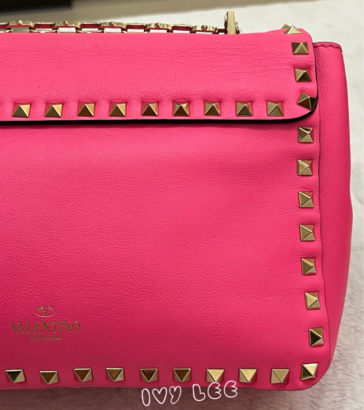 Valentino Garavani Rockstud Leather Crossbody粉紅鉚釘皮革斜背包正品二手精品-24