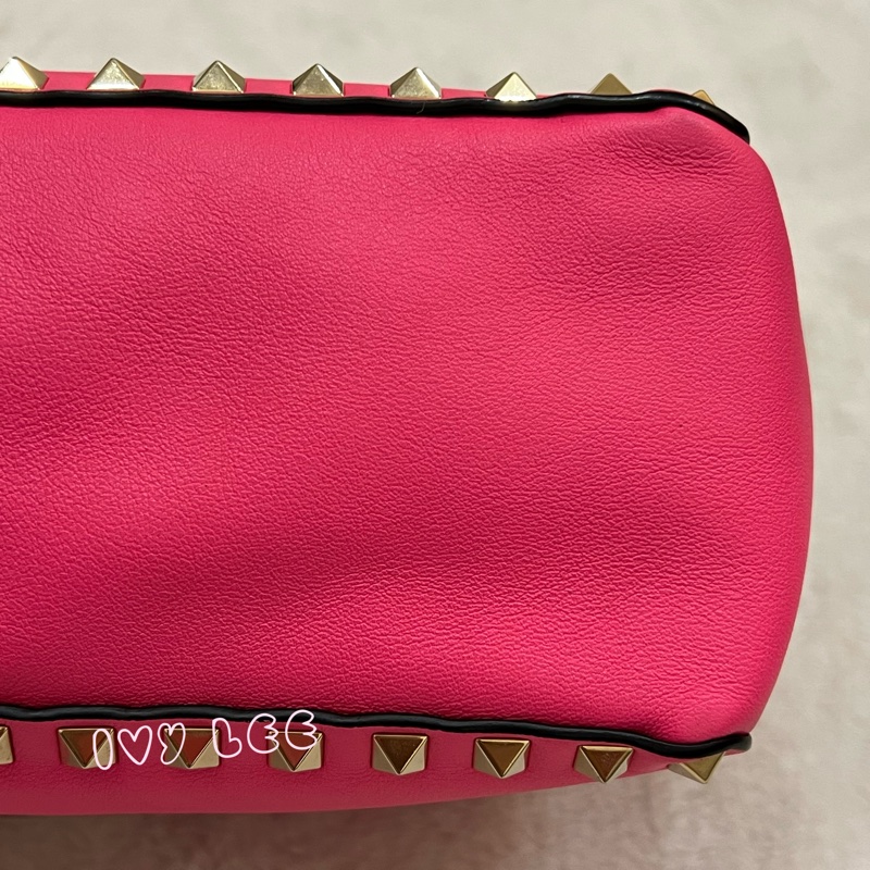 Valentino Garavani Rockstud Leather Crossbody粉紅鉚釘皮革斜背包正品二手精品-27