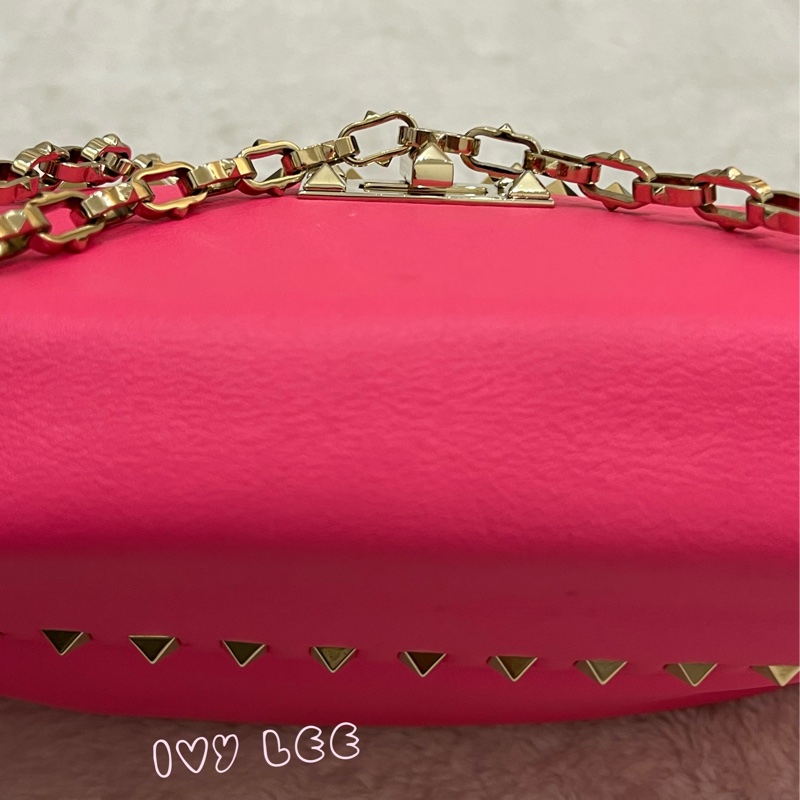 Valentino Garavani Rockstud Leather Crossbody粉紅鉚釘皮革斜背包正品二手精品-29