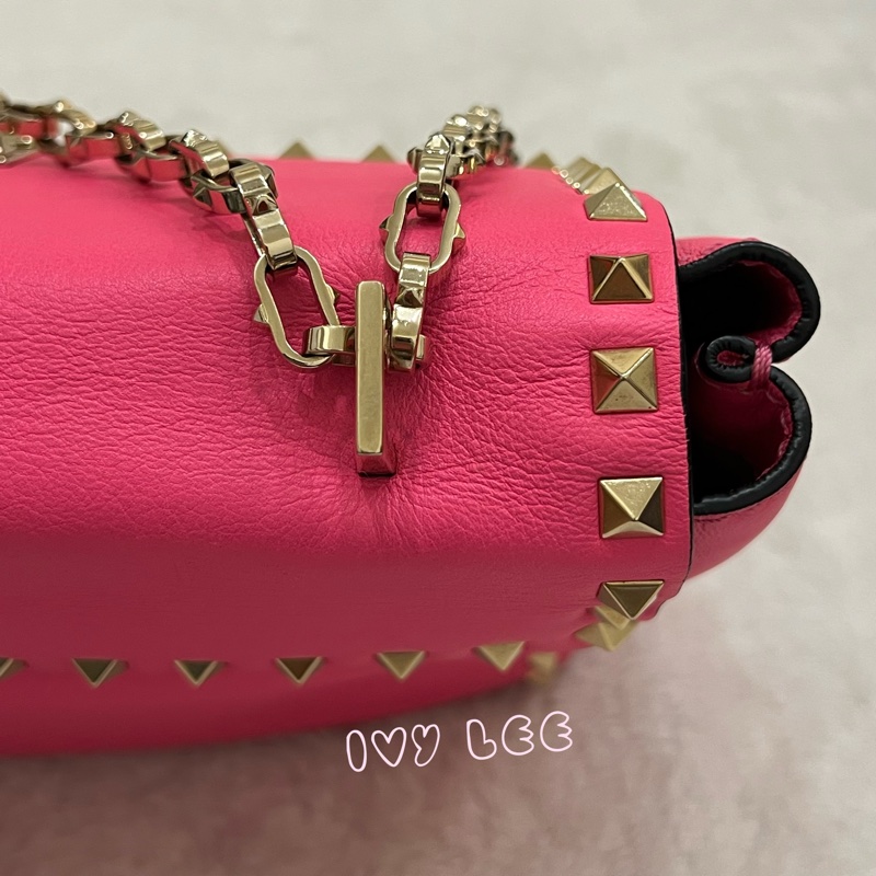 Valentino Garavani Rockstud Leather Crossbody粉紅鉚釘皮革斜背包正品二手精品-30