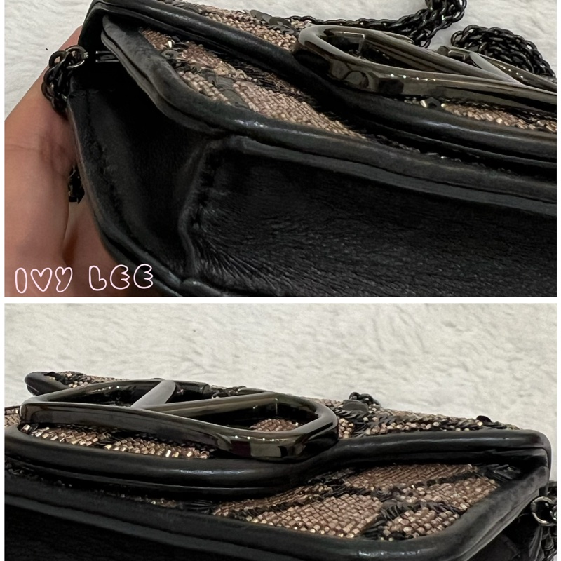 Valentino Garavani 閃鑽 黑亮片 造型 Stud Sign 斜背包 迷你小包 正品 二手精品-10