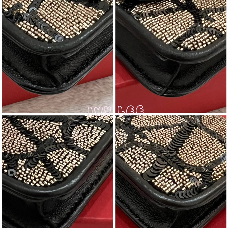 Valentino Garavani 閃鑽 黑亮片 造型 Stud Sign 斜背包 迷你小包 正品 二手精品-11