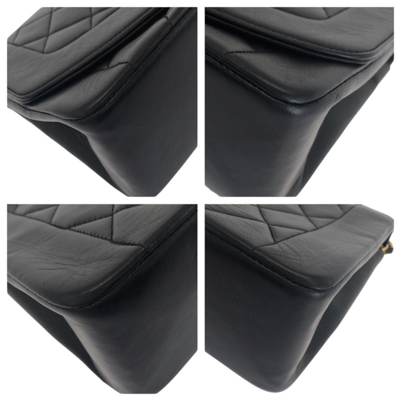 復古香奈兒 (CHANEL) 絎縫 Diana 翻蓋可可標誌黑色羊皮單肩包,配金色五金配件和鏈條,女士款-2