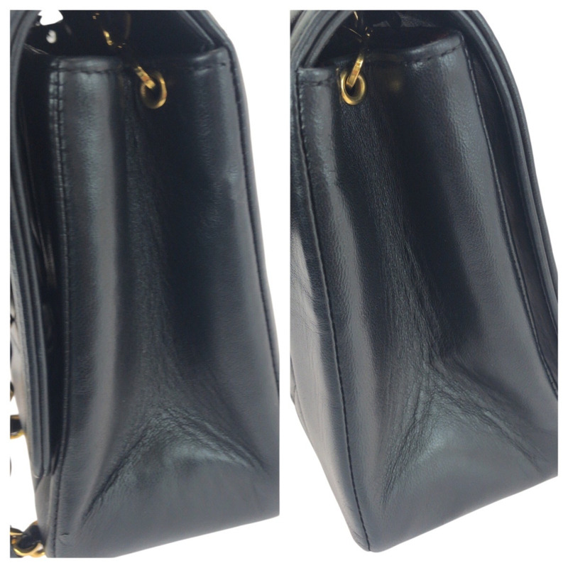 復古香奈兒 (CHANEL) 絎縫 Diana 翻蓋可可標誌黑色羊皮單肩包,配金色五金配件和鏈條,女士款-4