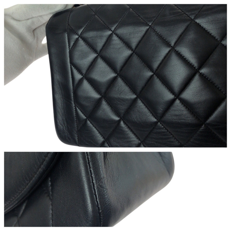 復古香奈兒 (CHANEL) 絎縫 Diana 翻蓋可可標誌黑色羊皮單肩包,配金色五金配件和鏈條,女士款-5