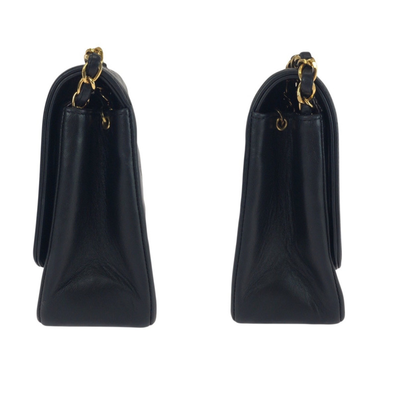 復古香奈兒 (CHANEL) 絎縫 Diana 翻蓋可可標誌黑色羊皮單肩包,配金色五金配件和鏈條,女士款-7