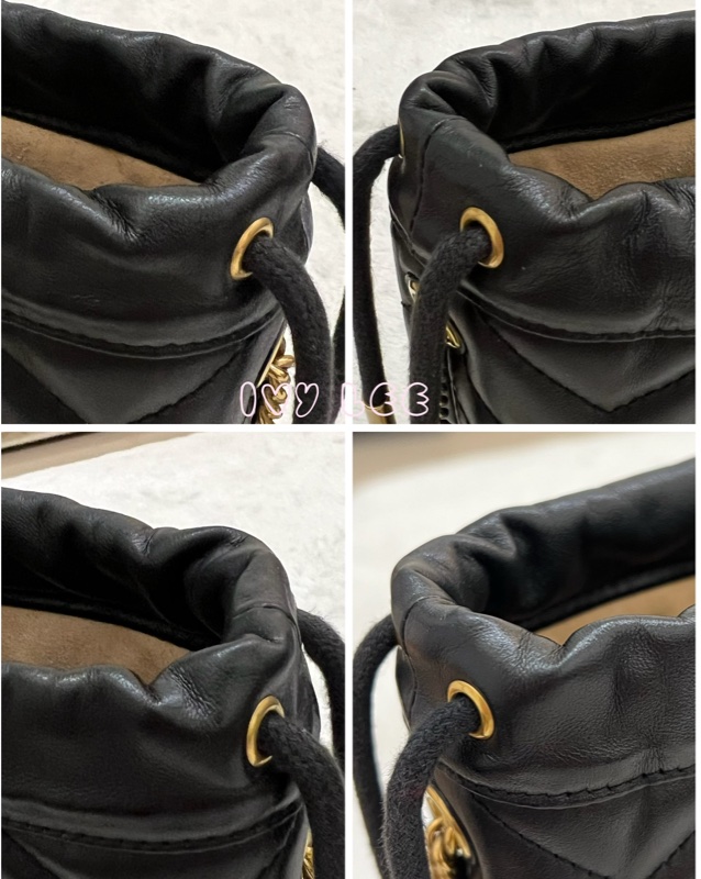 GUCCI Marmont仿舊金色雙G LOGO 山字車紋小牛皮斜背包 水桶包 經典黑575163 正品 二手精品-11