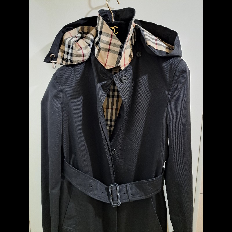 女40號/日本二手/Burberry 時尚女神風衣/有格紋帽+腰帶-0