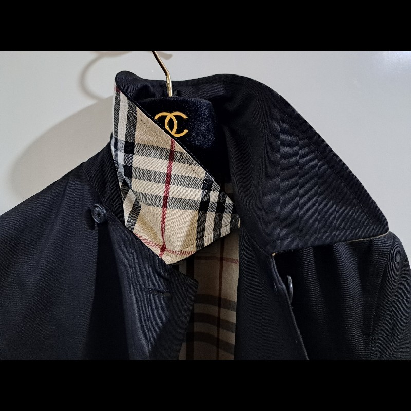 女40號/日本二手/Burberry 時尚女神風衣/有格紋帽+腰帶-2