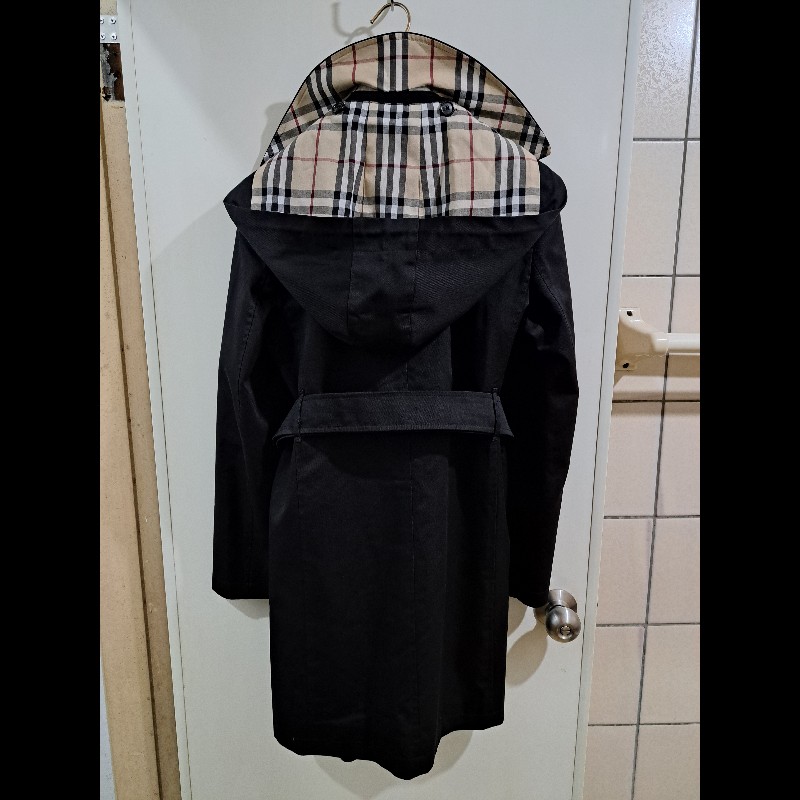 女40號/日本二手/Burberry 時尚女神風衣/有格紋帽+腰帶-10