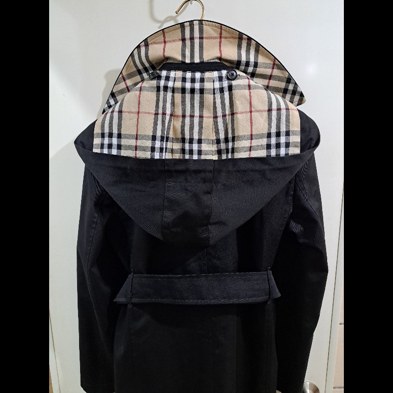 女40號/日本二手/Burberry 時尚女神風衣/有格紋帽+腰帶-11