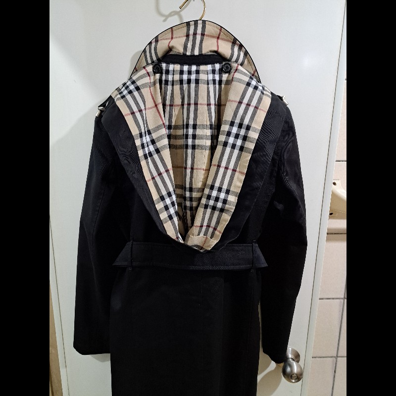 女40號/日本二手/Burberry 時尚女神風衣/有格紋帽+腰帶-12