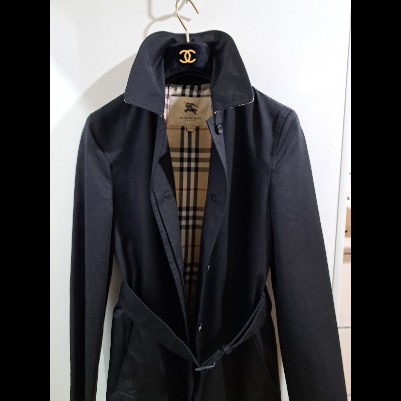 女40號/日本二手/Burberry 時尚女神風衣/有格紋帽+腰帶-14