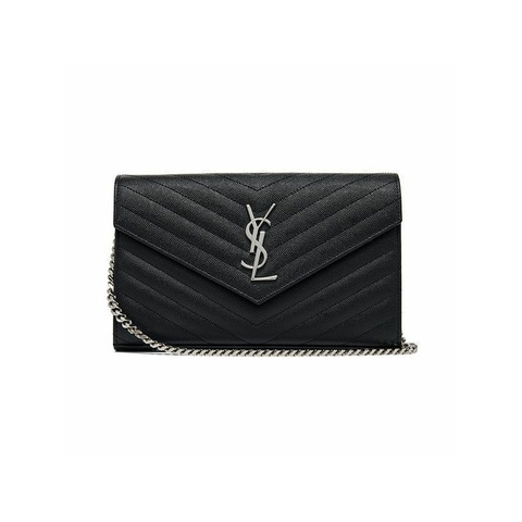 SAINT LAURENT Cassandra Monogram Matelassé 銀色 WOC 鏈條斜背包 377828 BOW02 1000