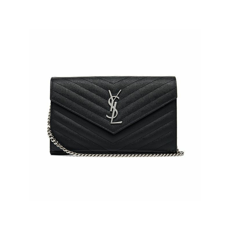 SAINT LAURENT Cassandra Monogram Matelassé 銀色 WOC 鏈條斜背包 377828 BOW02 1000-0