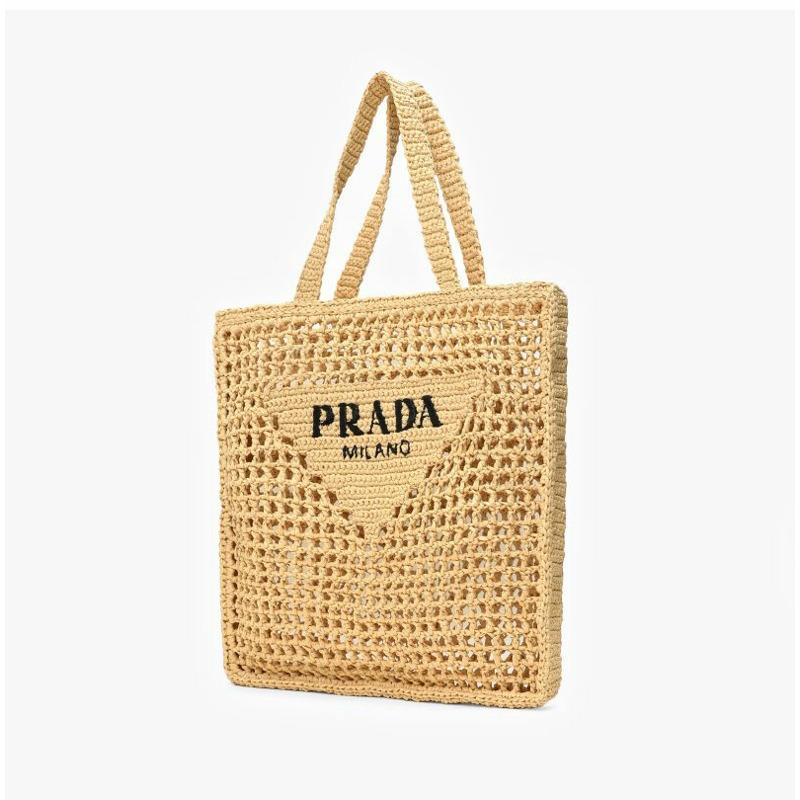 PRADA 拉菲草鉤編手提包 1BG393 2C2T F0018-3