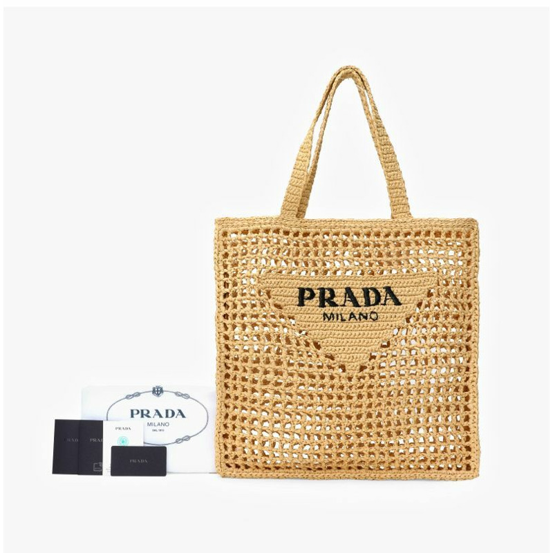 PRADA 拉菲草鉤編手提包 1BG393 2C2T F0018-8