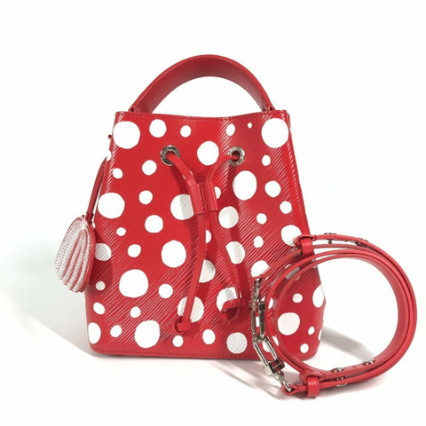 路易威登 Monogram Empreinte LV×YK 草間彌生 NeoNoe 斜背包，抽繩兩用手提包，波點肩帶皮革，紅色，女士，近全新