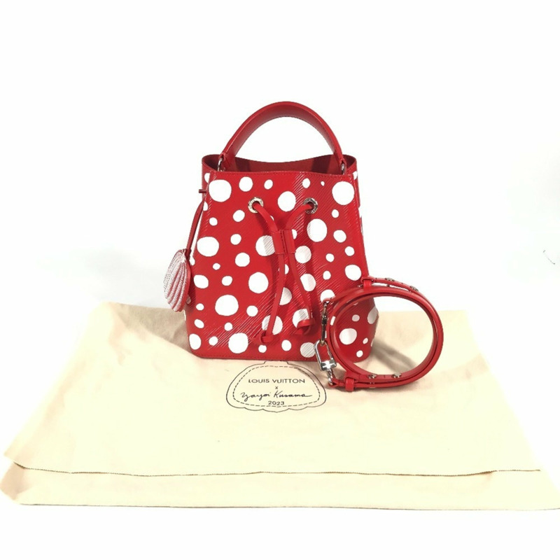 路易威登 Monogram Empreinte LV×YK 草間彌生 NeoNoe 斜背包,抽繩兩用手提包,波點肩帶皮革,紅色,女士,近全新-10