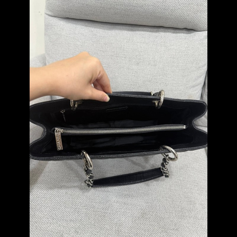 香奈兒經典GST黑色荔枝皮銀鏈-2