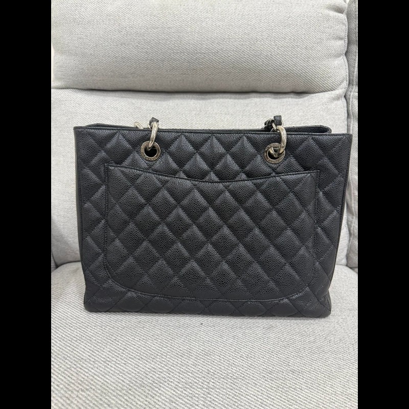 香奈兒經典GST黑色荔枝皮銀鏈-4