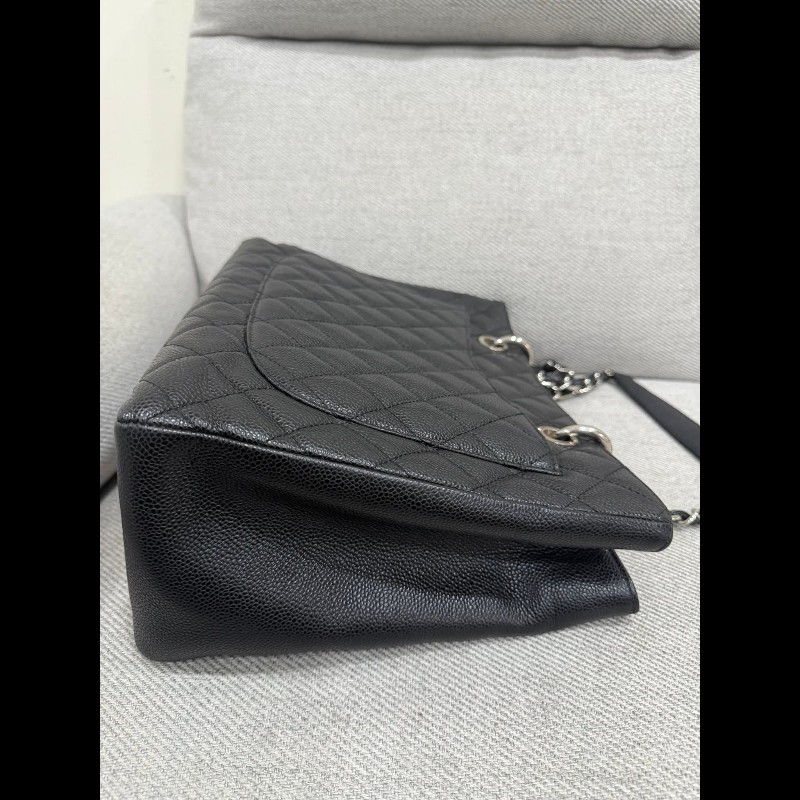 香奈兒經典GST黑色荔枝皮銀鏈-8