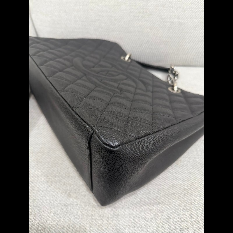 香奈兒經典GST黑色荔枝皮銀鏈-13