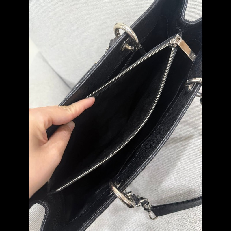 香奈兒經典GST黑色荔枝皮銀鏈-16