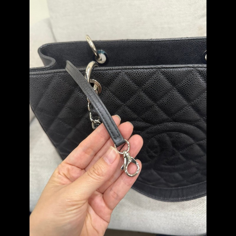 香奈兒經典GST黑色荔枝皮銀鏈-21