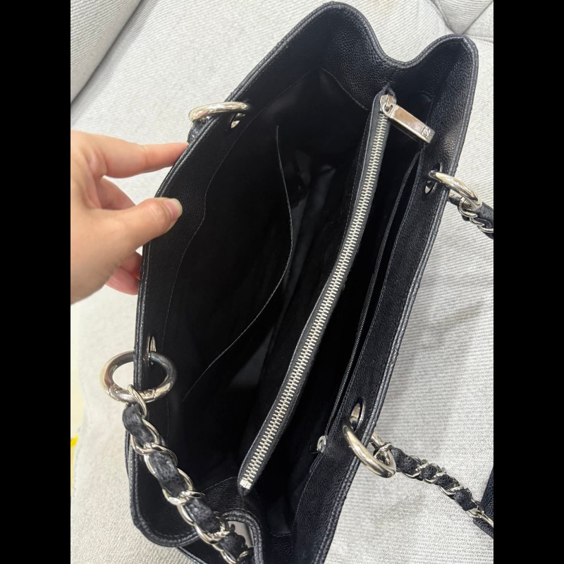 香奈兒經典GST黑色荔枝皮銀鏈-22