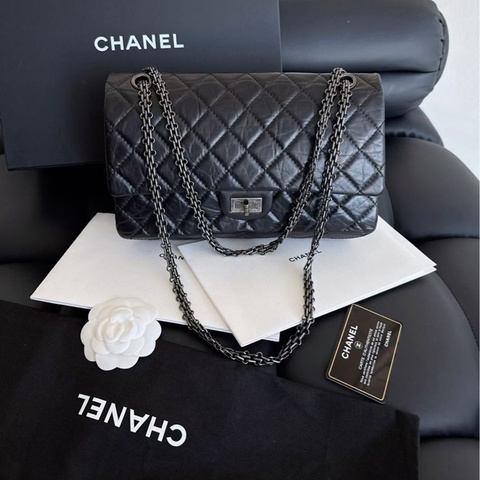 【近新閒置品】香奈兒Chanel香奈兒黑銀255中號2.55鏈條包 鐳射15開