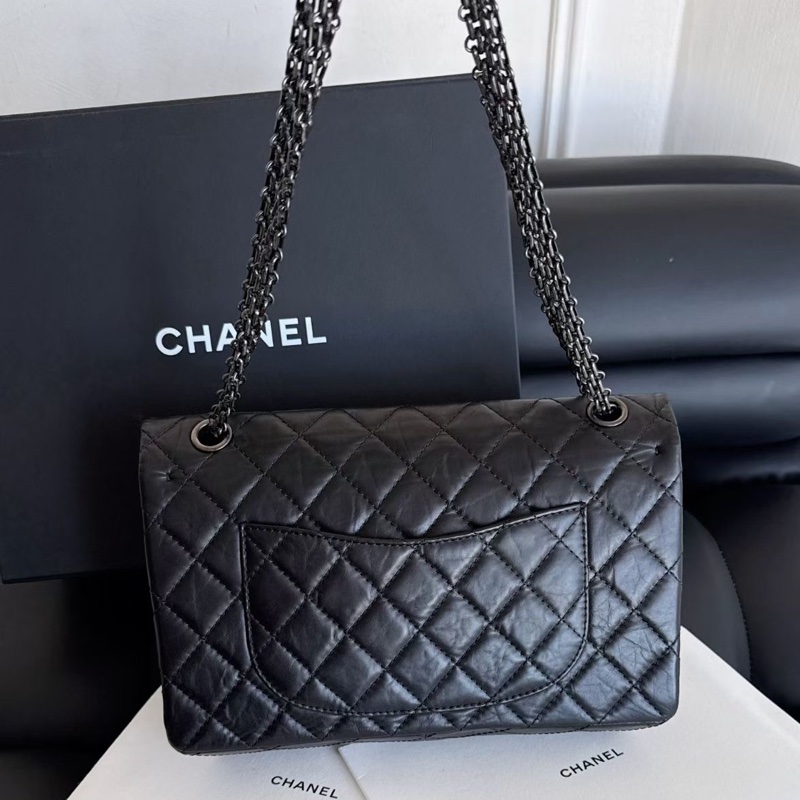 【近新閒置品】香奈兒Chanel香奈兒黑銀255中號2.55鏈條包 鐳射15開-1