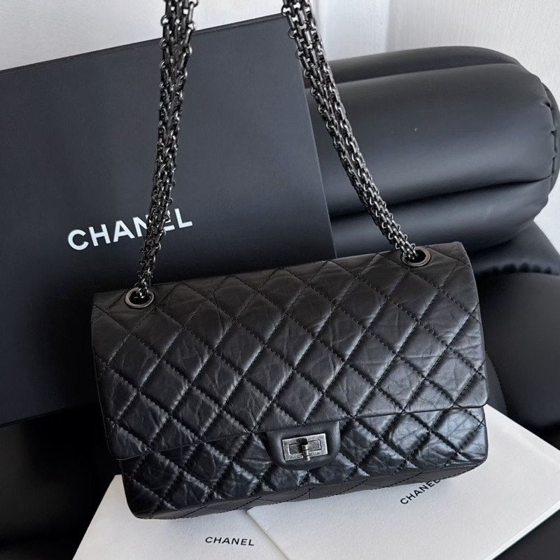 【近新閒置品】香奈兒Chanel香奈兒黑銀255中號2.55鏈條包 鐳射15開-2