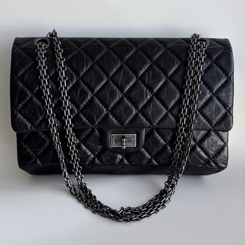 【近新閒置品】香奈兒Chanel香奈兒黑銀255中號2.55鏈條包 鐳射15開-6