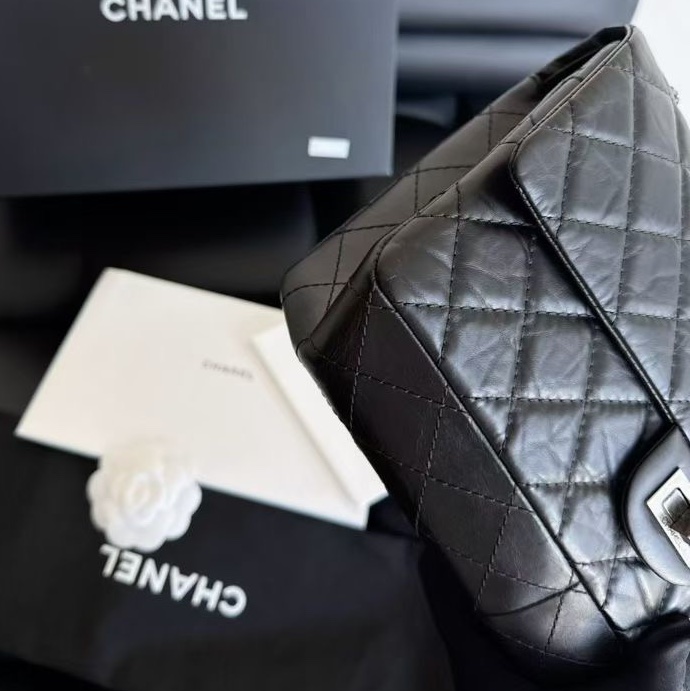 【近新閒置品】香奈兒Chanel香奈兒黑銀255中號2.55鏈條包 鐳射15開-10