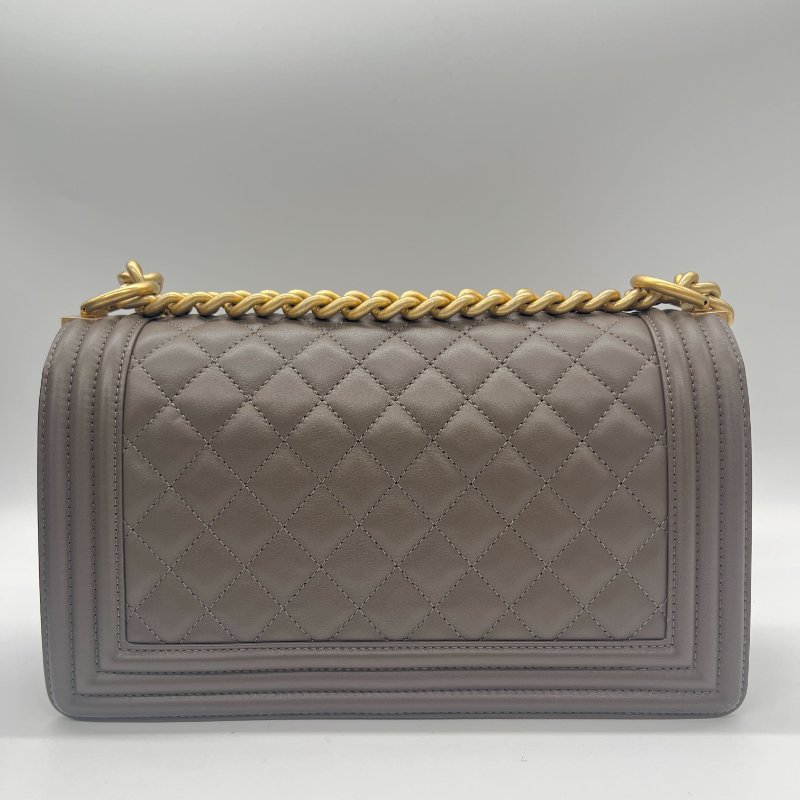 Chanel 香奈兒 Boy 咖色 羊皮 仿舊金鏈 肩背包 斜背包-3