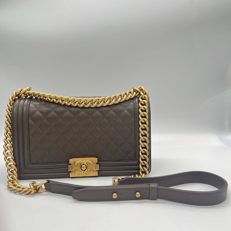 Chanel 香奈兒 Boy 咖色 羊皮 仿舊金鏈 肩背包 斜背包-5