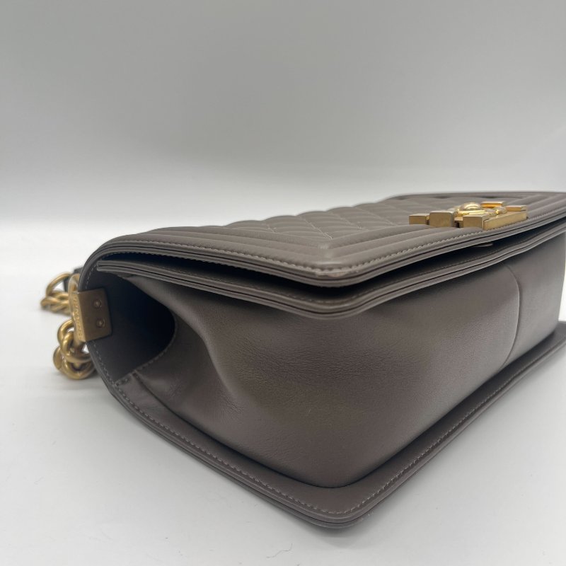 Chanel 香奈兒 Boy 咖色 羊皮 仿舊金鏈 肩背包 斜背包-7