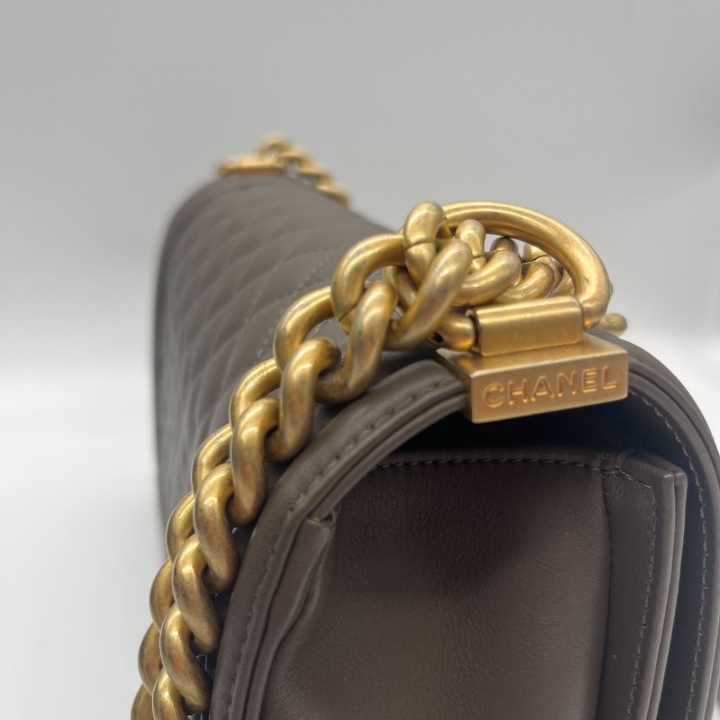 Chanel 香奈兒 Boy 咖色 羊皮 仿舊金鏈 肩背包 斜背包-10