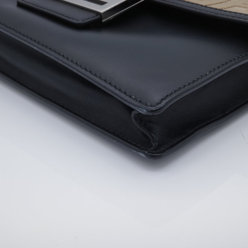 Fenidi 芬迪 Flat Baguette 緹花拼接 駝色 黑色 翻蓋斜背包 肩背包-8