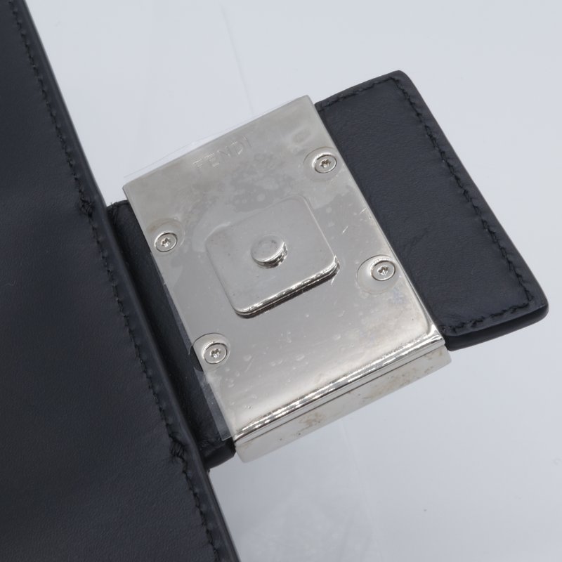 Fenidi 芬迪 Flat Baguette 緹花拼接 駝色 黑色 翻蓋斜背包 肩背包-11