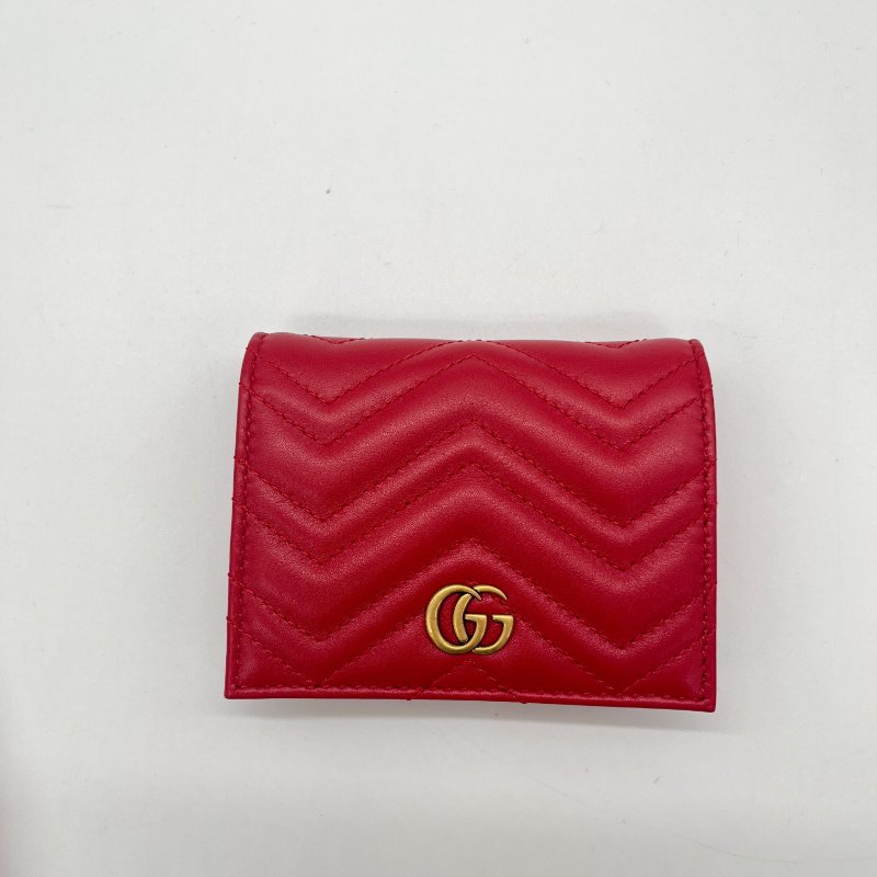 Gucci 古馳 GG Marmont 紅色 菱格紋 牛皮 短夾-1