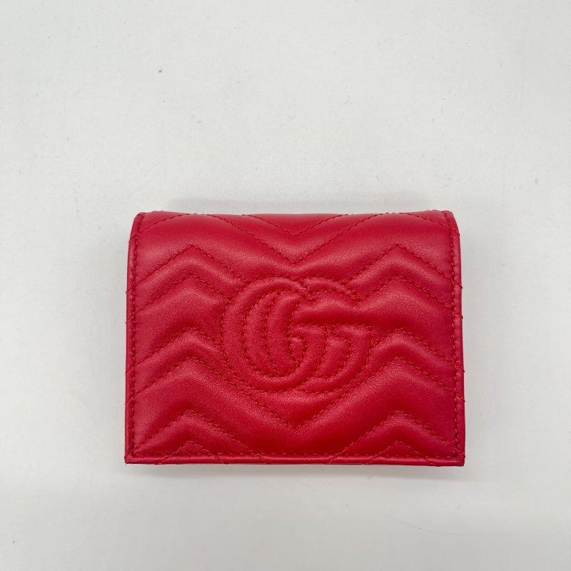 Gucci 古馳 GG Marmont 紅色 菱格紋 牛皮 短夾-2
