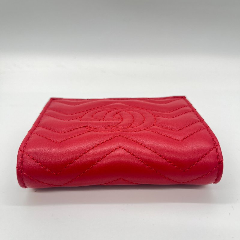 Gucci 古馳 GG Marmont 紅色 菱格紋 牛皮 短夾-4