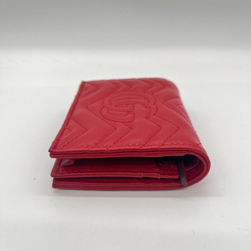 Gucci 古馳 GG Marmont 紅色 菱格紋 牛皮 短夾-5