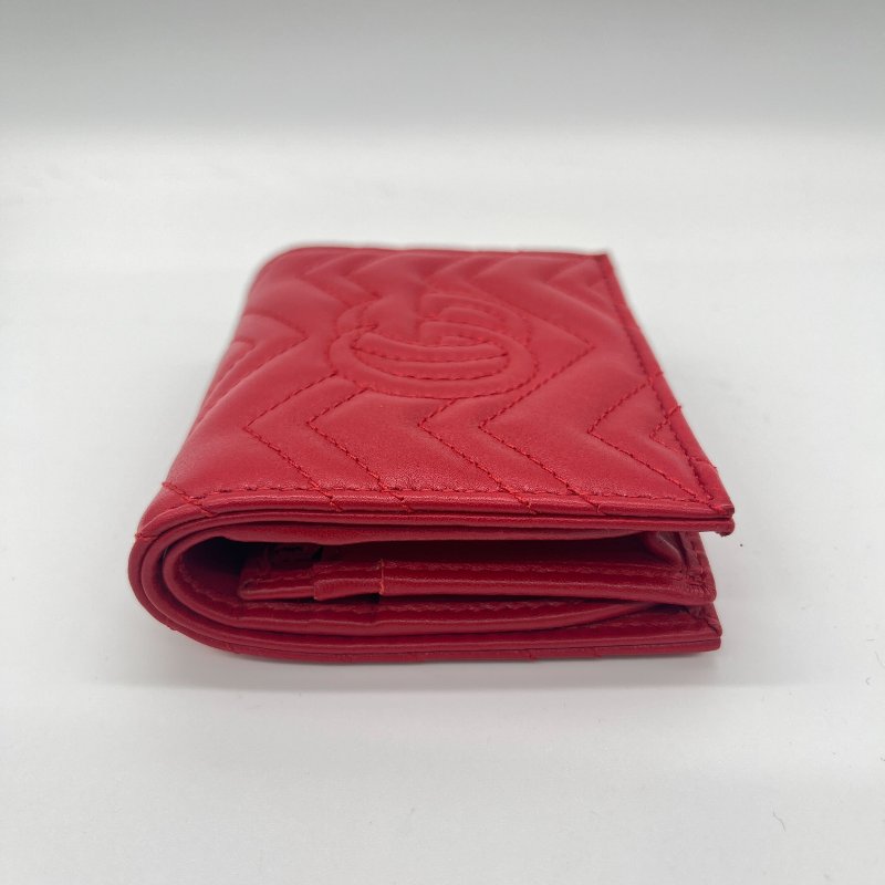 Gucci 古馳 GG Marmont 紅色 菱格紋 牛皮 短夾-6